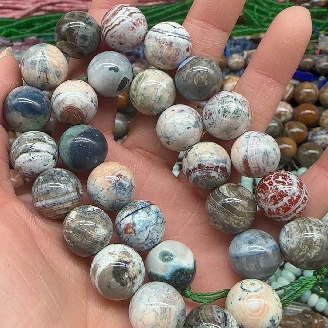 玛瑙/玉髓珠宝半成品合金奶皮玛瑙14mm一条