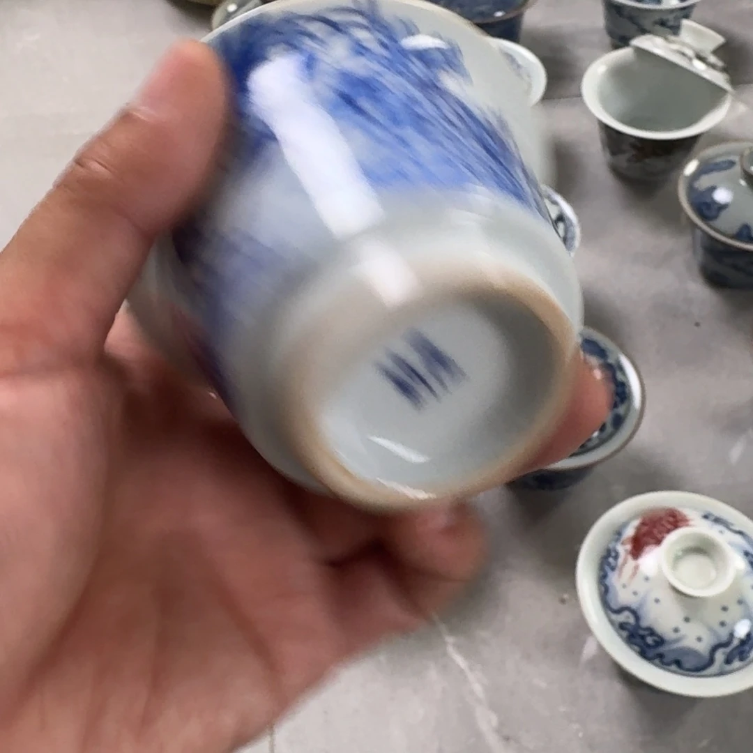 摆件青花诗文两才盖碗