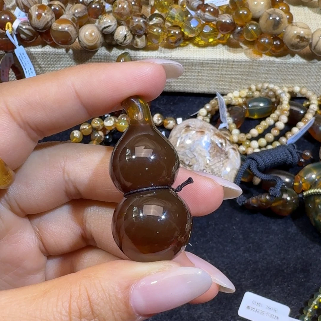 琥珀珠宝奇石未镶嵌葫芦吊坠