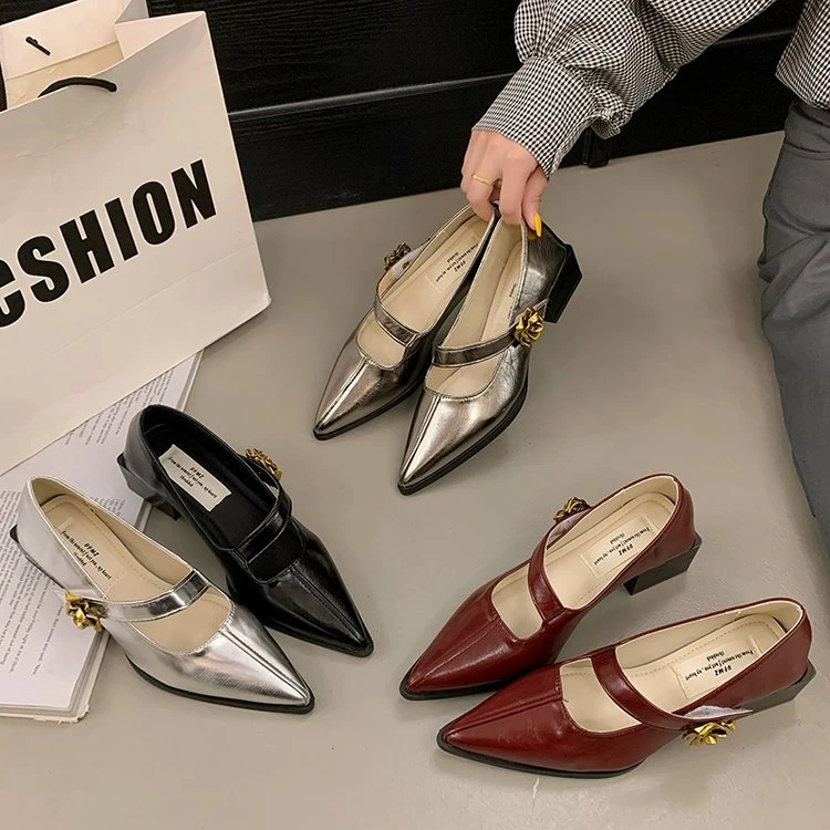 夏季尖头胶粘薄款方跟仙女风单鞋跟鞋漆皮高跟细跟春季网红气质