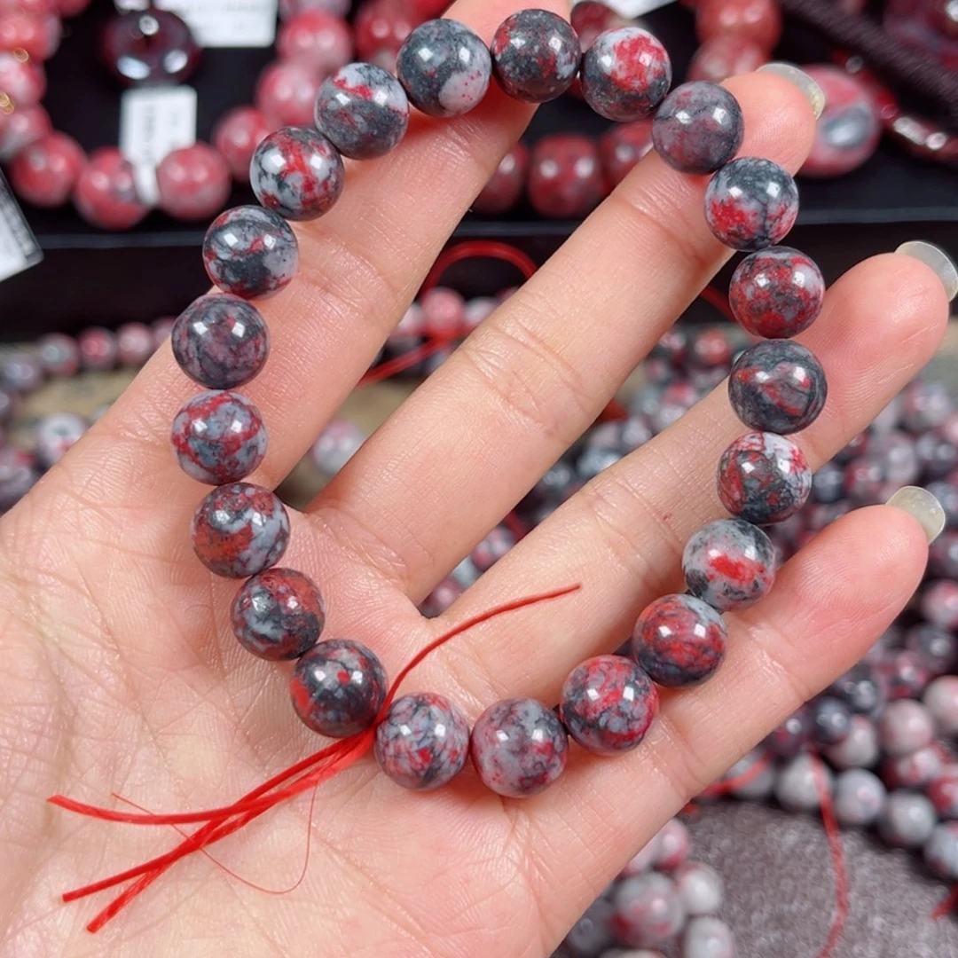 天然辰砂原石手串卡9+