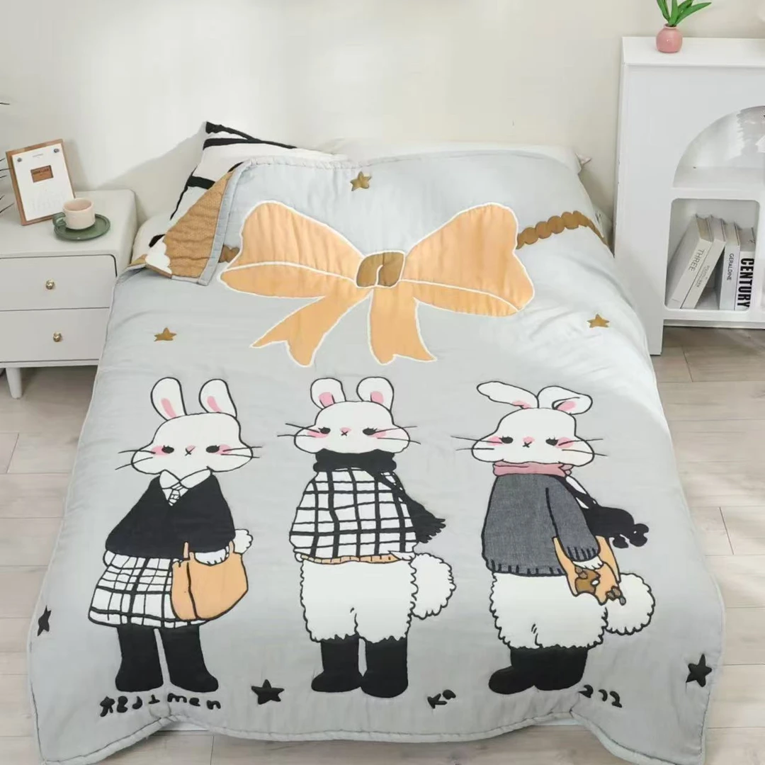 【时尚宝贝】全棉纱布150*200cm亲肤可爱卡通柔软加厚秋冬泡芙被