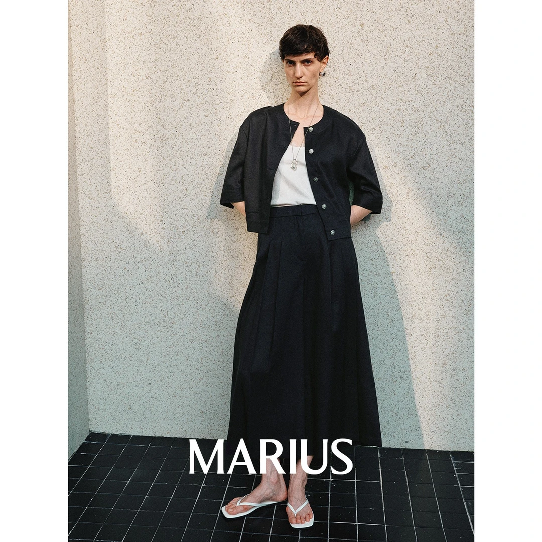 MARIUS系列"如梦令"立体褶裥自然肌理上衣八分裙裤套装