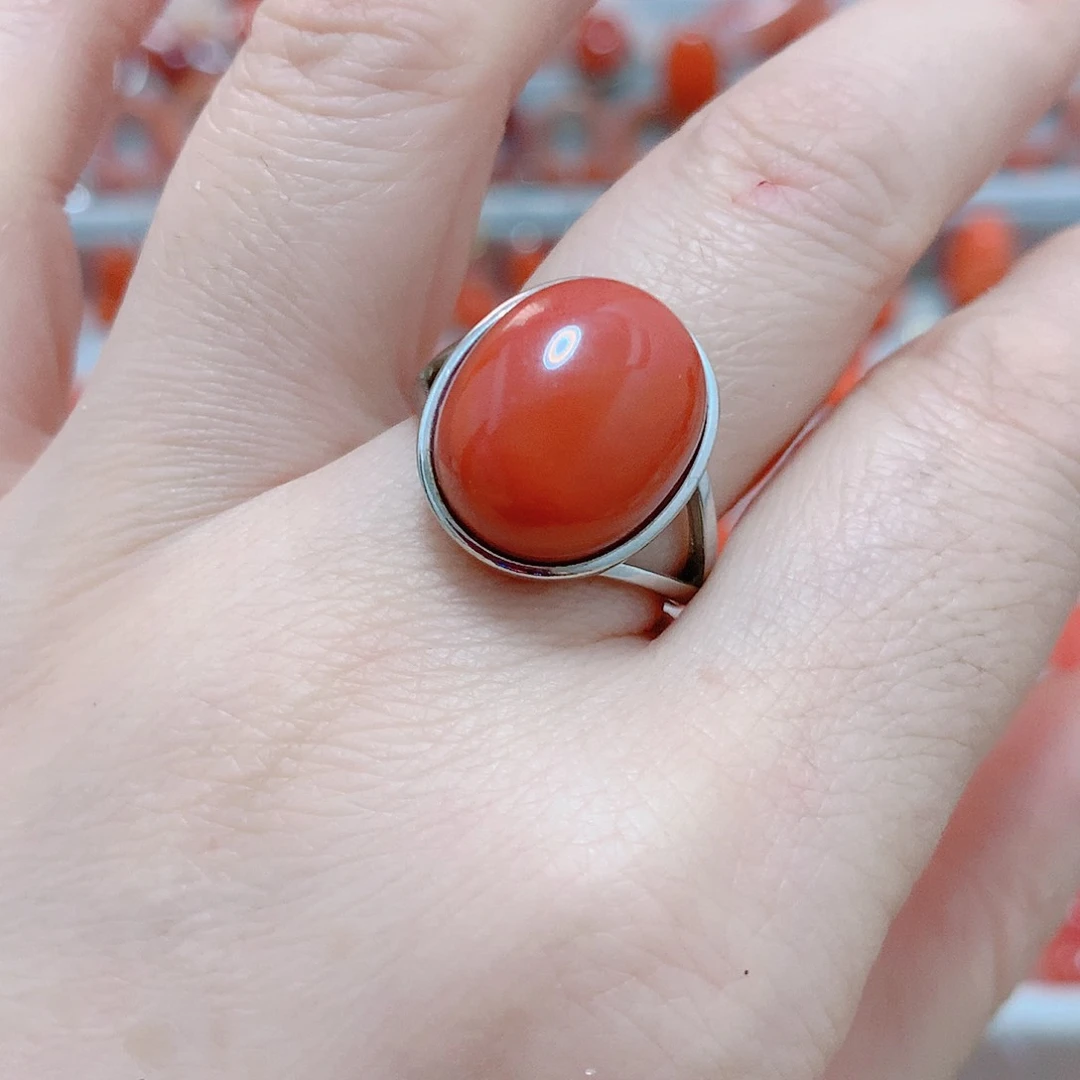 南红玛瑙戒指银S925镶嵌