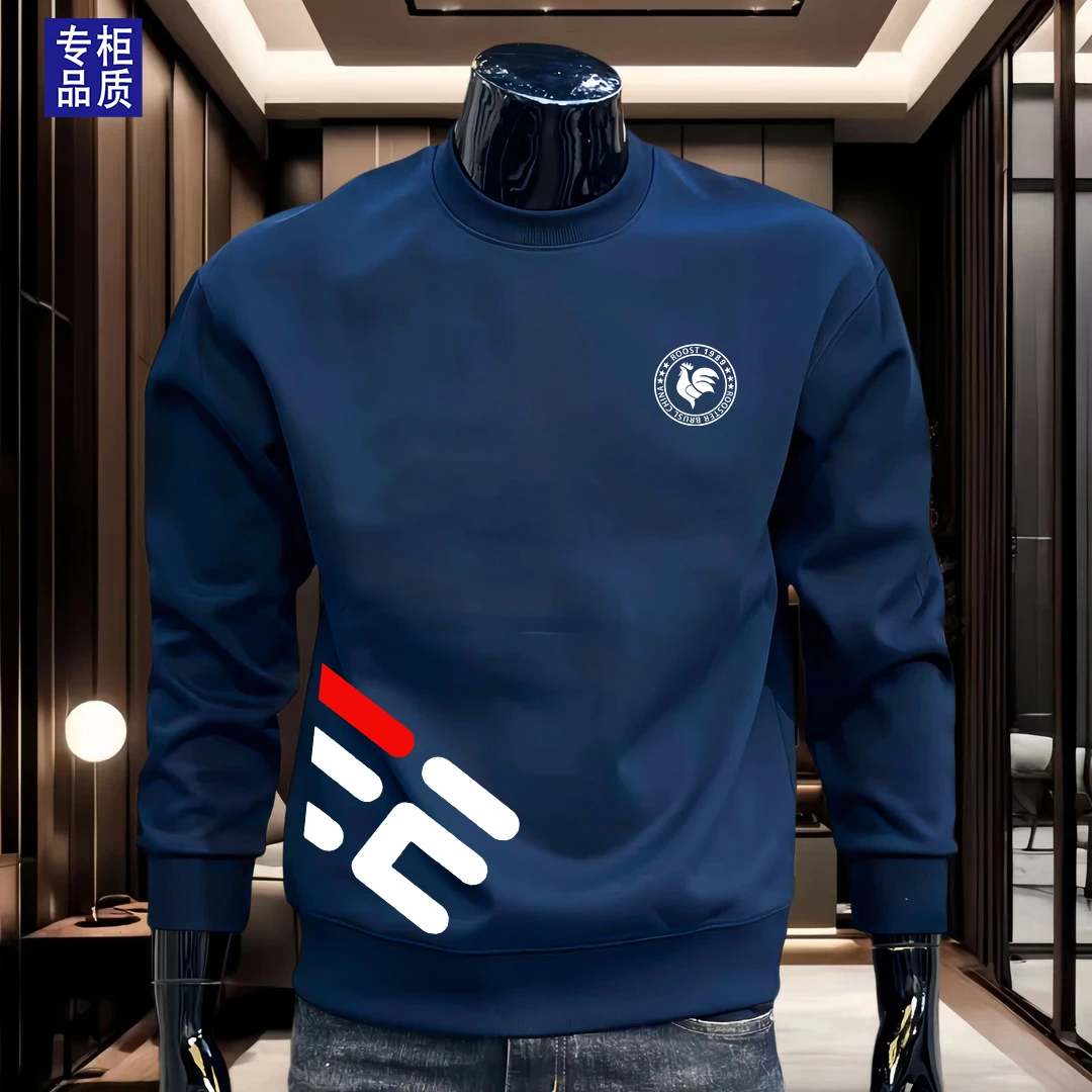 公鸡男士卫衣春秋新款圆领舒适弹力百搭宽松长袖潮流加绒加厚打底