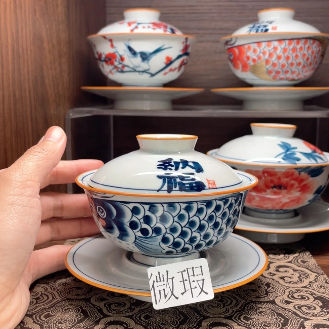 釉下手绘茶具微瑕