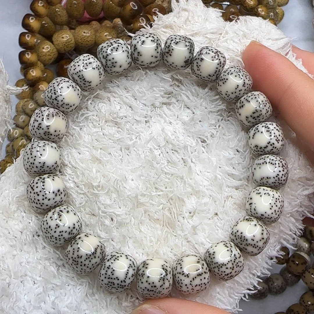 手串星月菩提10.8x9.9老料石玉骨瓷白飘青花侧大留白