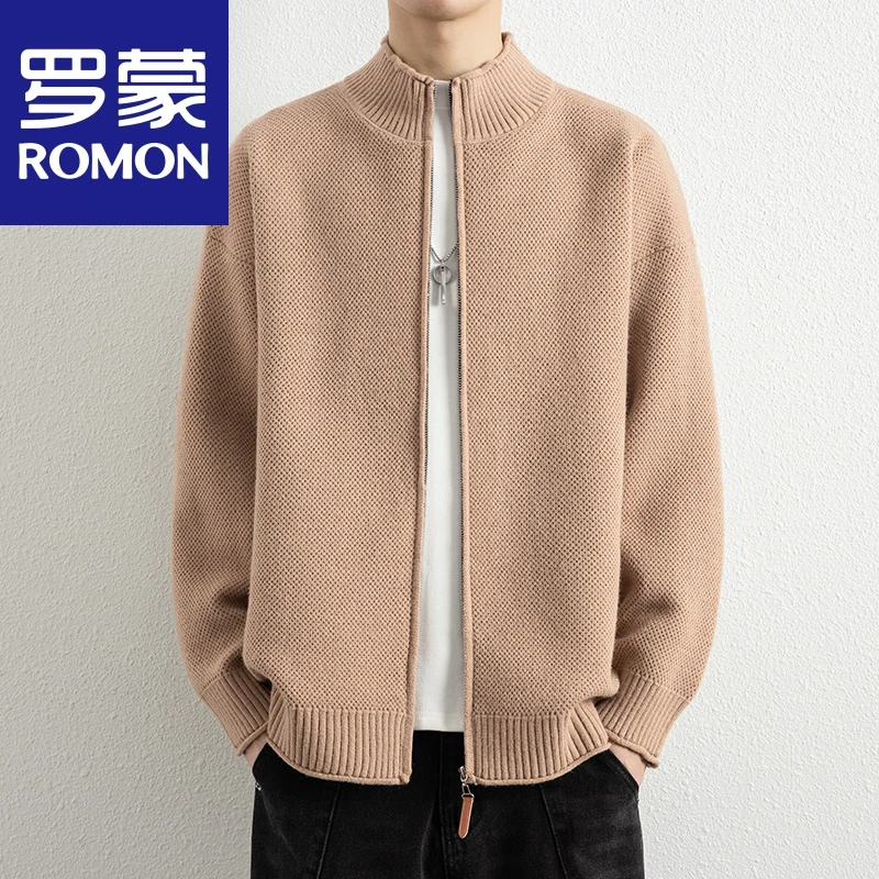 罗蒙针织开衫外套男高级感2025新款美式拉链毛衣夹克潮牌宽松上衣