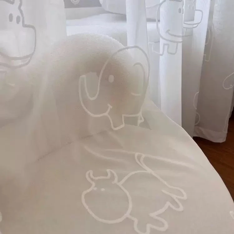 动物乐园儿童房窗纱2025新款白色立体浮雕绣花卡通卧室飘窗落地窗