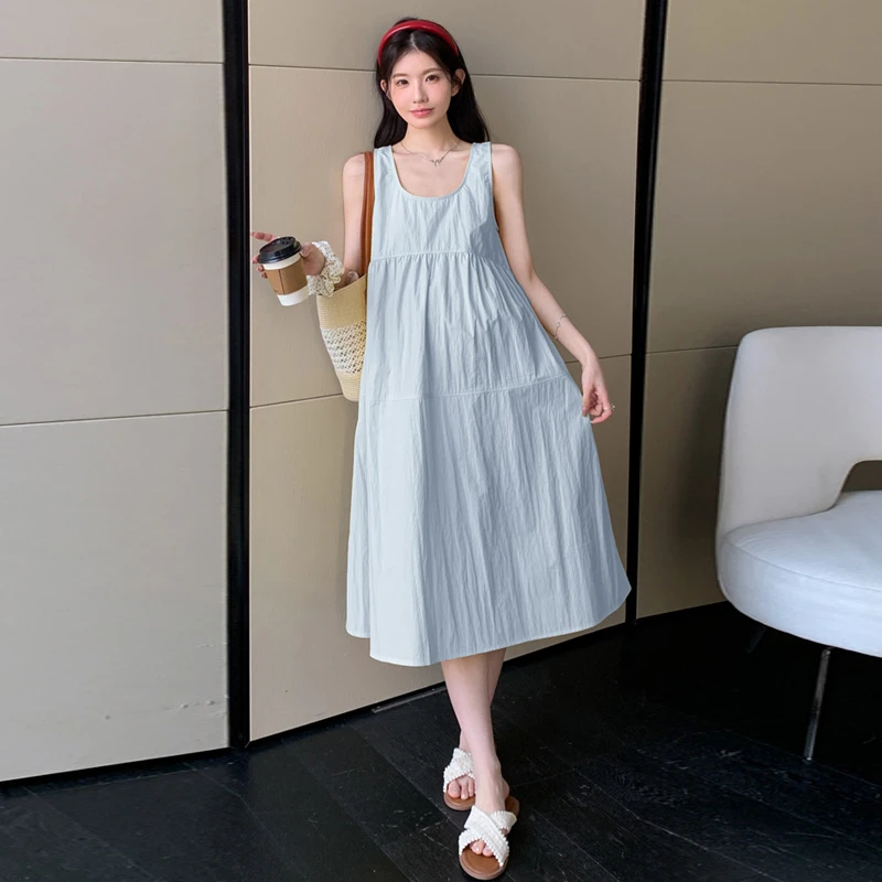 孕妇连衣裙2025夏季韩版新款时尚简约无袖宽松大码中长款凉感裙子