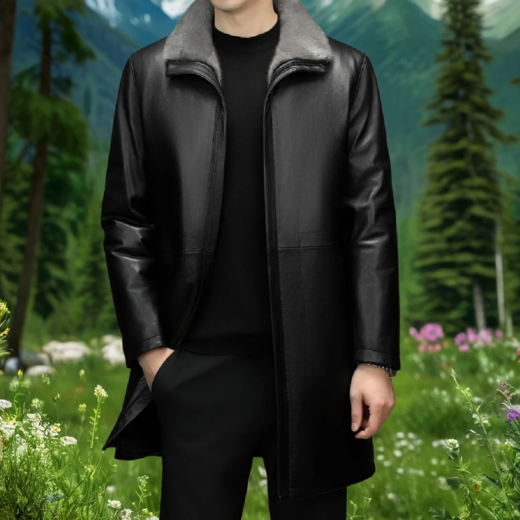 海宁山羊皮真皮皮外套男秋冬新款水貂内胆加厚保暖皮衣男装