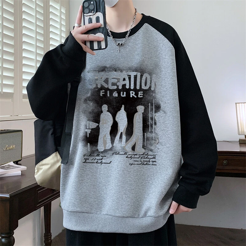 Mexican/稻草人春季拼色ins免烫长袖韩版圆领潮流学生卫衣印花男