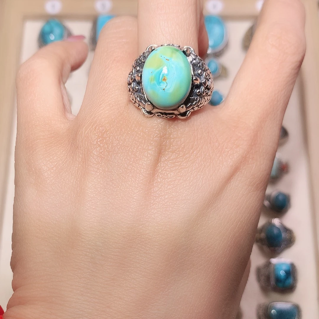 绿松石银S925镶嵌戒指