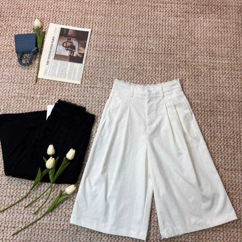 1817#夏季宽松高腰阔腿六分中裤休闲百搭显瘦薄款