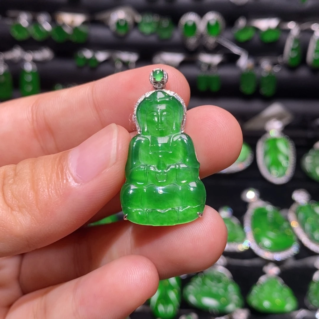 翡翠18K金镶嵌吊坠(不含链)天然翡翠