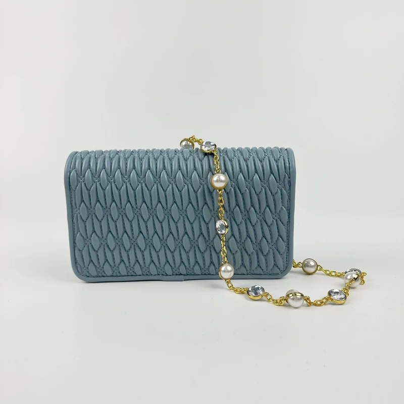 6056#小众设计高级感褶皱链条小方包