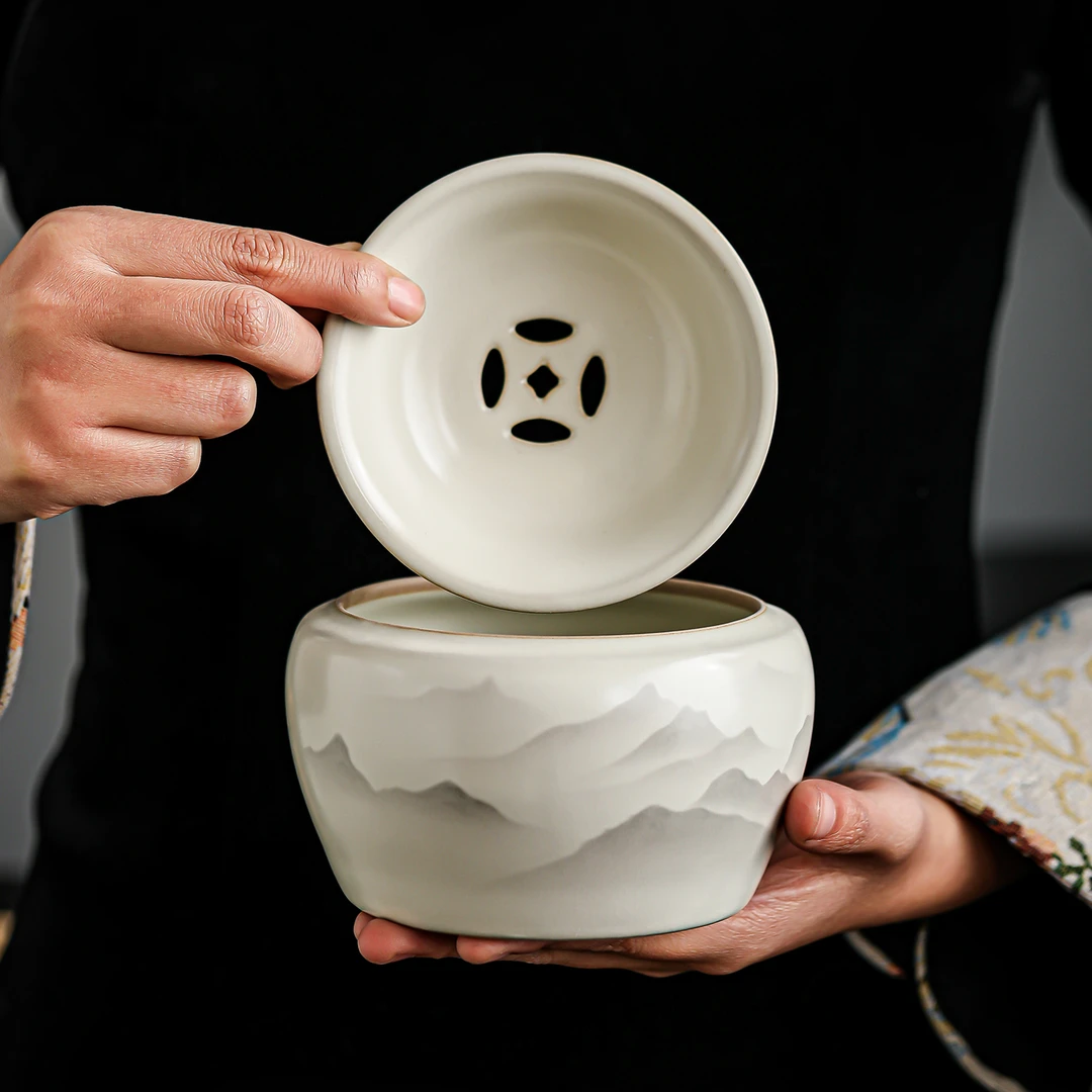 大号汝窑茶洗缸茶渣缸烟灰缸茶室办公室家用陶瓷大容量陶瓷建水