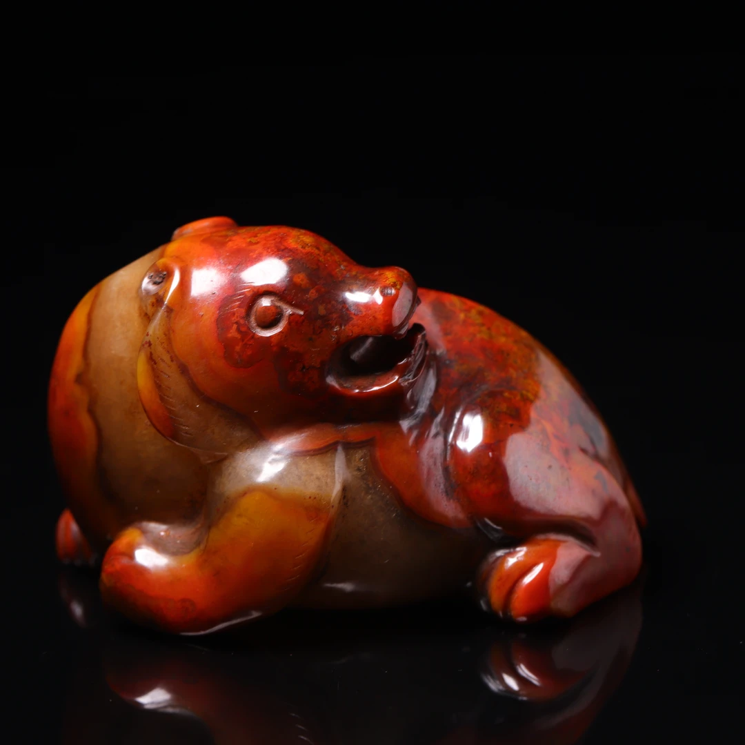 明代天然红缟玛瑙熊摆件-NX