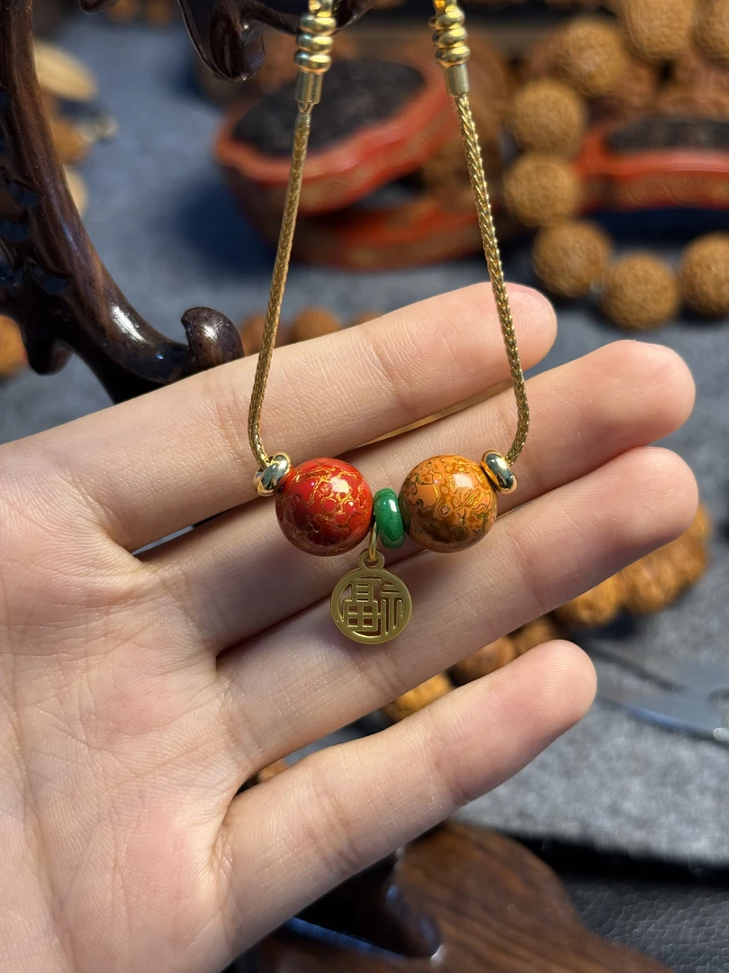 犀皮漆手链 非遗犀皮漆颈链手工制作