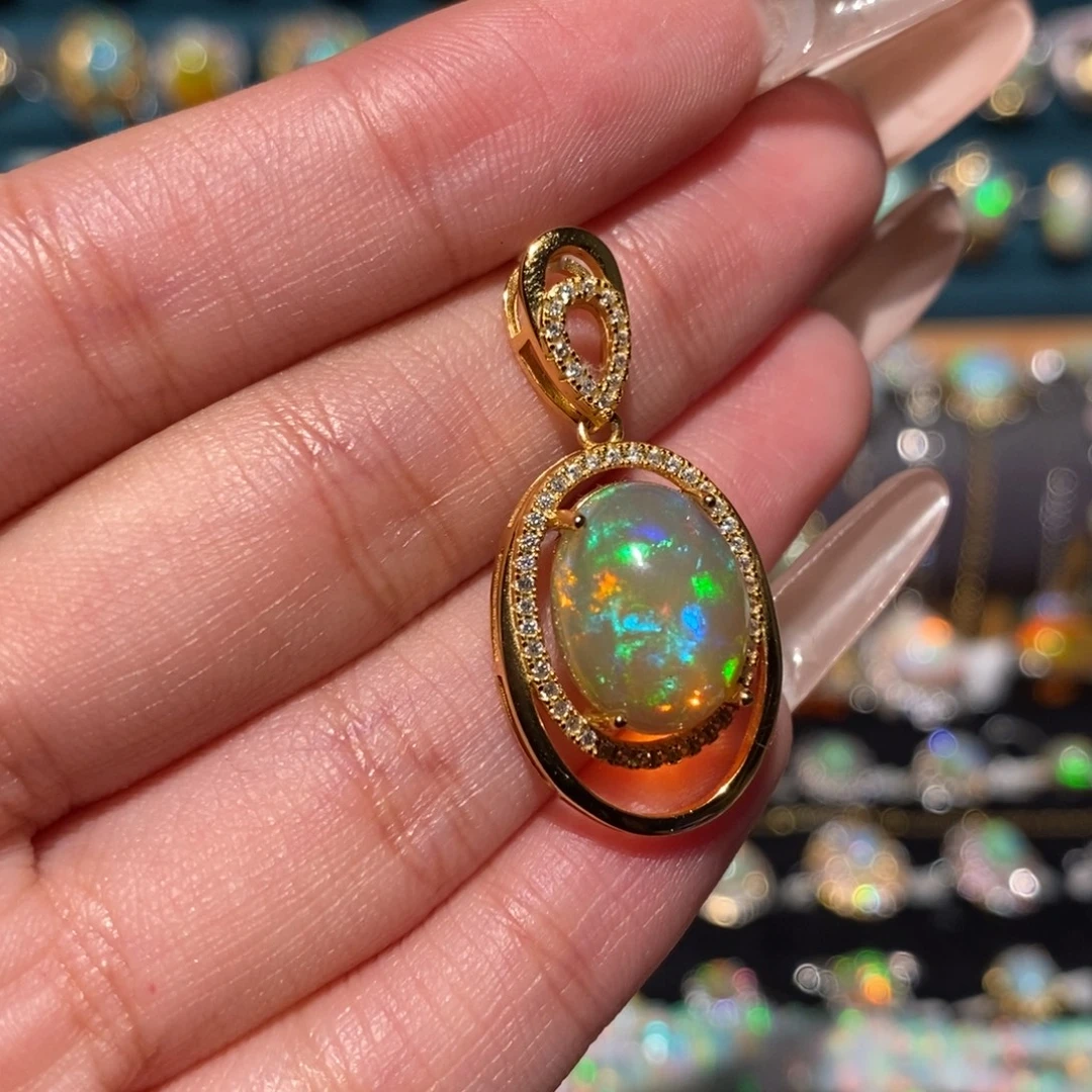 欧泊银S925镶嵌吊坠