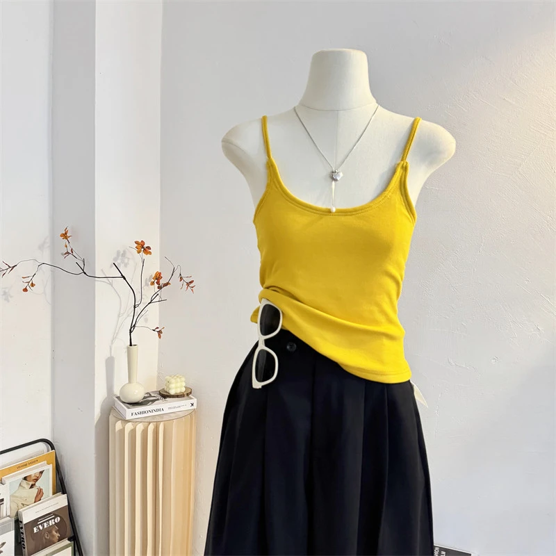 甜辣风带胸垫修身小吊带背心女2025春夏新款外穿内搭无袖打底上衣