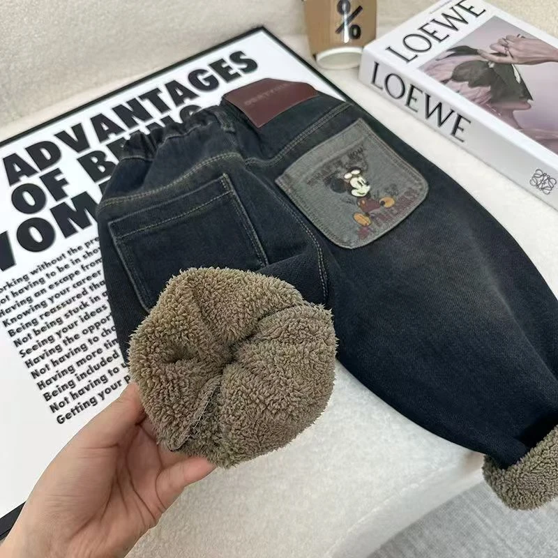 【一条过冬】男童女童冬季一体厚绒裤子中小童保暖加厚宝宝牛仔裤