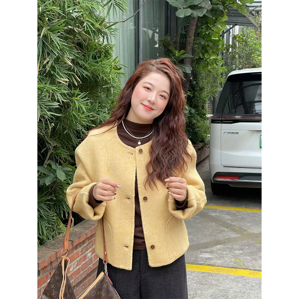 WenWen小个子2026秋冬新款法式双面呢羊毛外套短款风衣9535-3