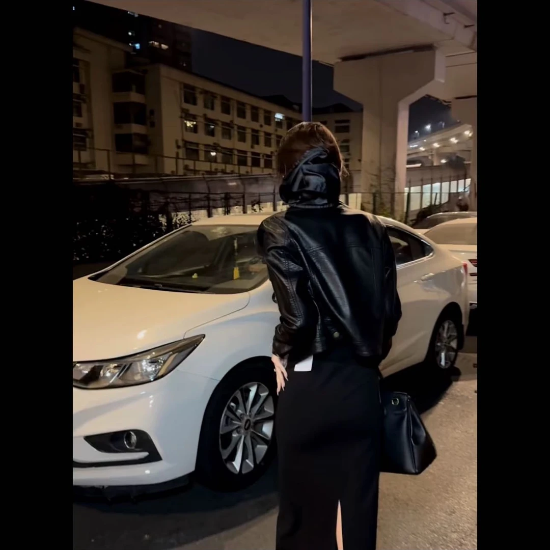 【JQW】2025秋季新款高级感荔枝纹百搭翻领时尚休闲短款皮衣外套