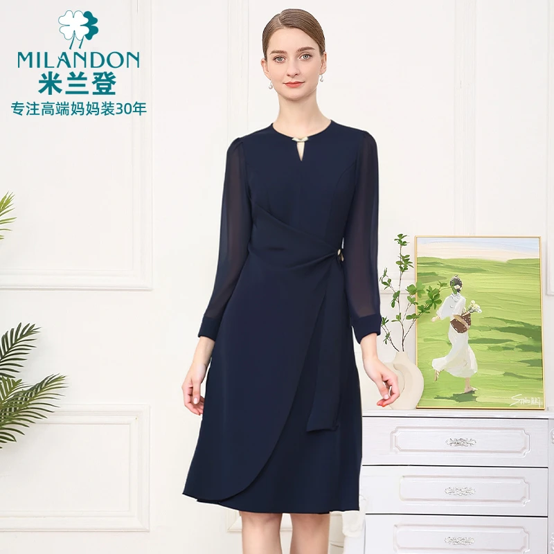 MILANDON/米兰登春夏优雅知性气质收腰显瘦中长款连衣裙1Q220115M