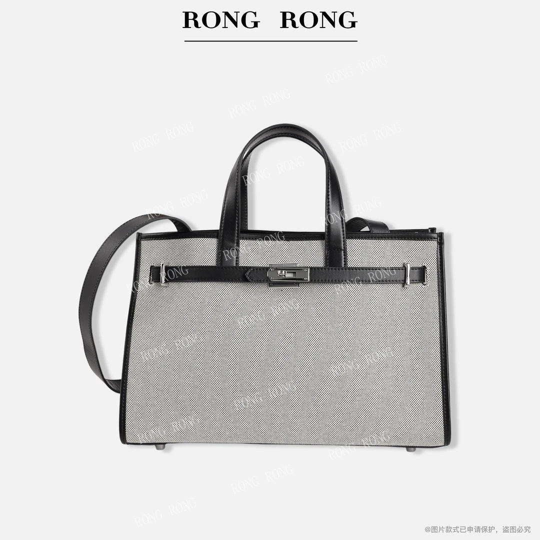 溶溶RONGRONG 头层牛皮定制帆布锁扣单肩斜挎百搭通勤包901