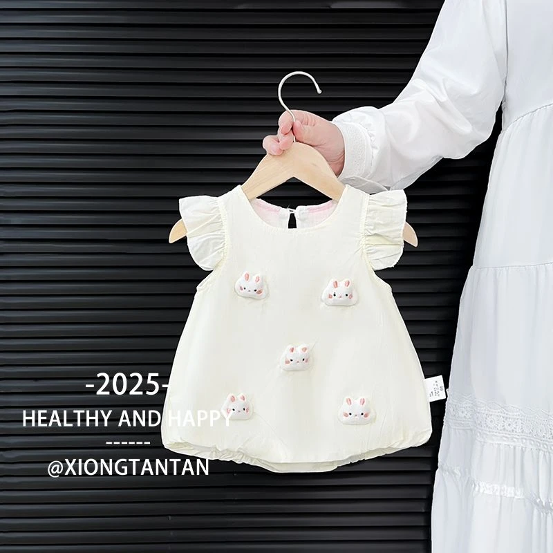 婴儿衣服夏装新生儿女宝宝夏季飞袖薄款三角爬连体衣幼儿百天礼服