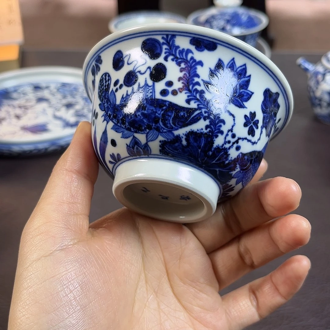 朝岚夕霞仿至正元青花原矿釉烧制全手绘主人杯