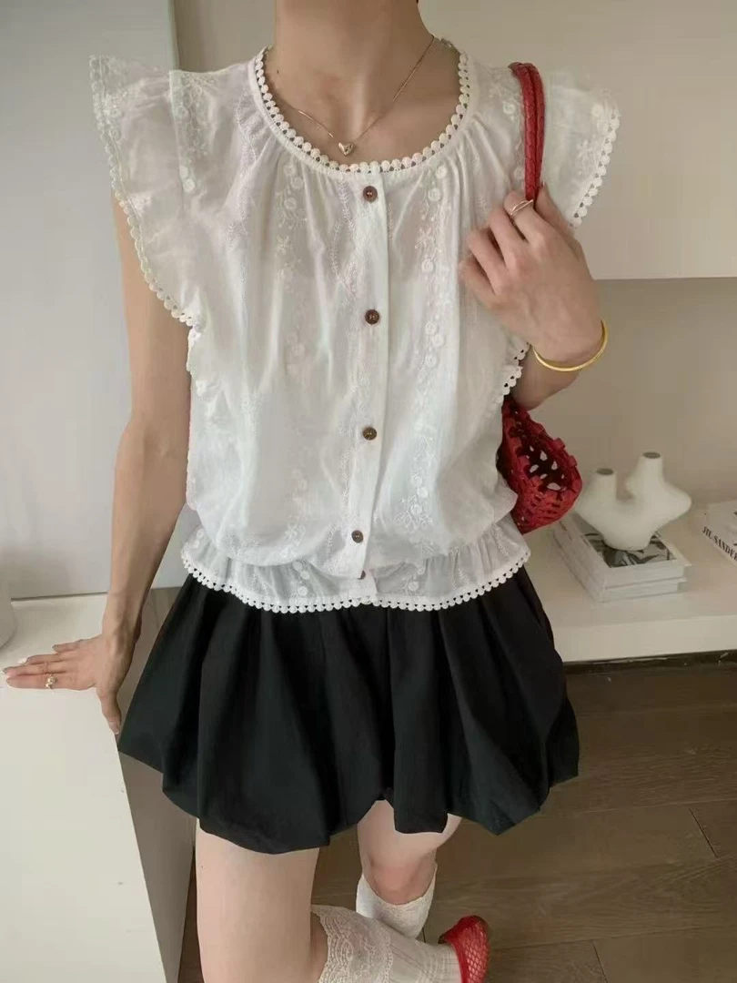 【肉总】夏上新提花飞飞袖小衫835