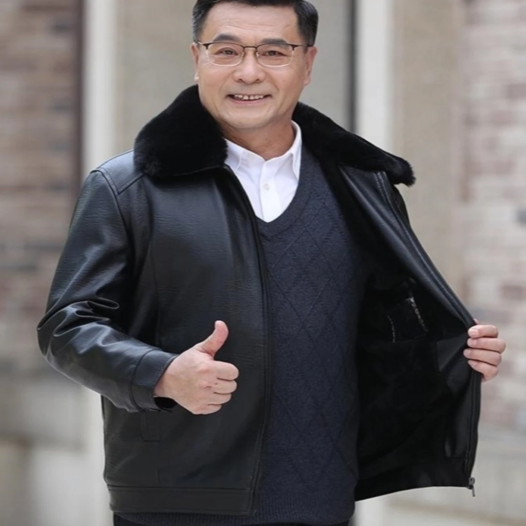 223- 中老年男士翻领拉链毛领