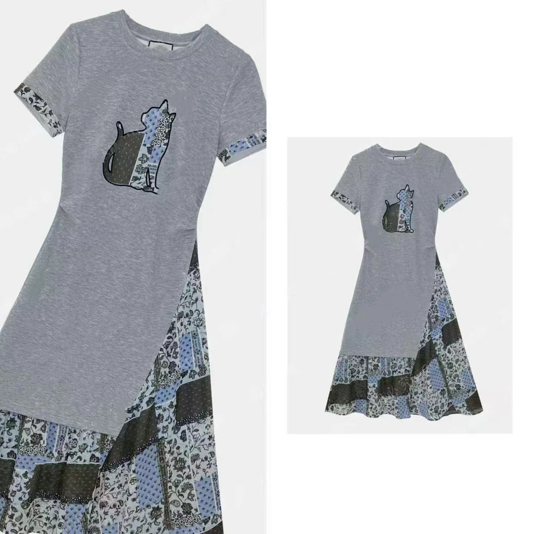 时尚设计师高端原创夏日女装拼接褶皱收腰显瘦气质连衣裙