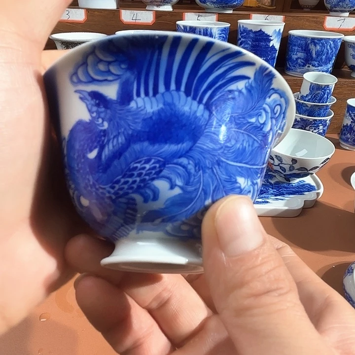 ****风青花手工手绘盖碗凤