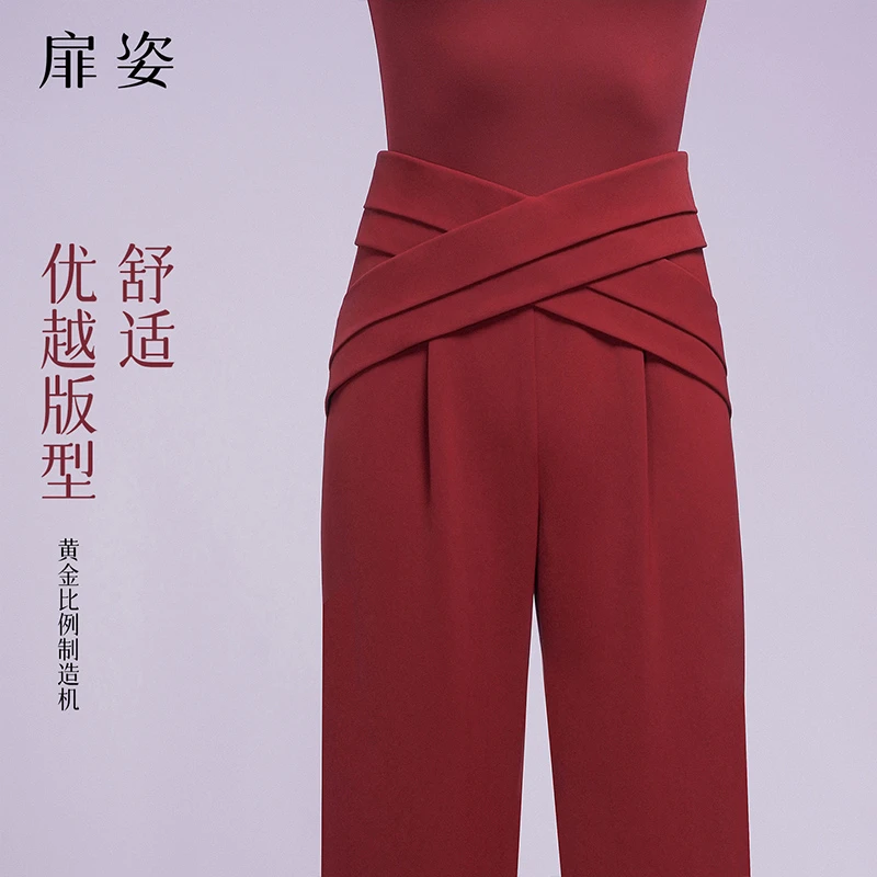 扉姿 摩登舞裤子秋冬厚款女士重工西裤洋气交谊舞长裤直筒裤F2163