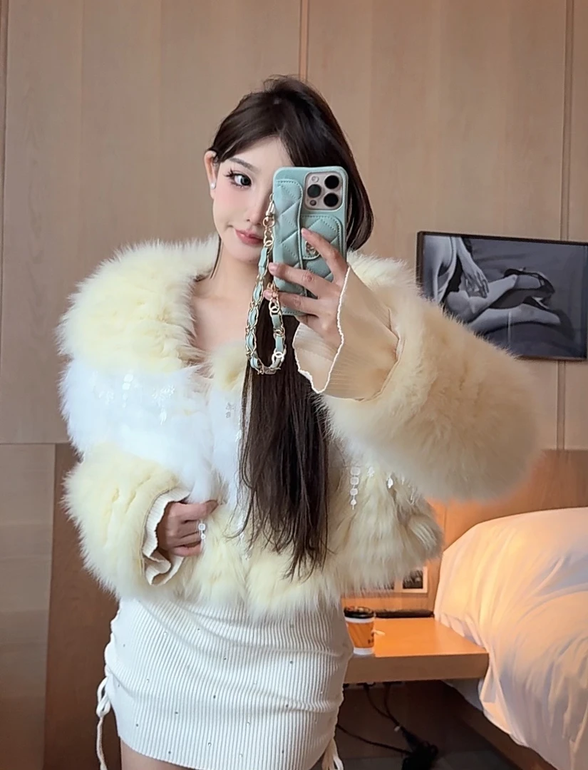 GUIDI GUDI【夹层蛋糕】蕾丝狐狸毛富家千金短款外套 W9442293H