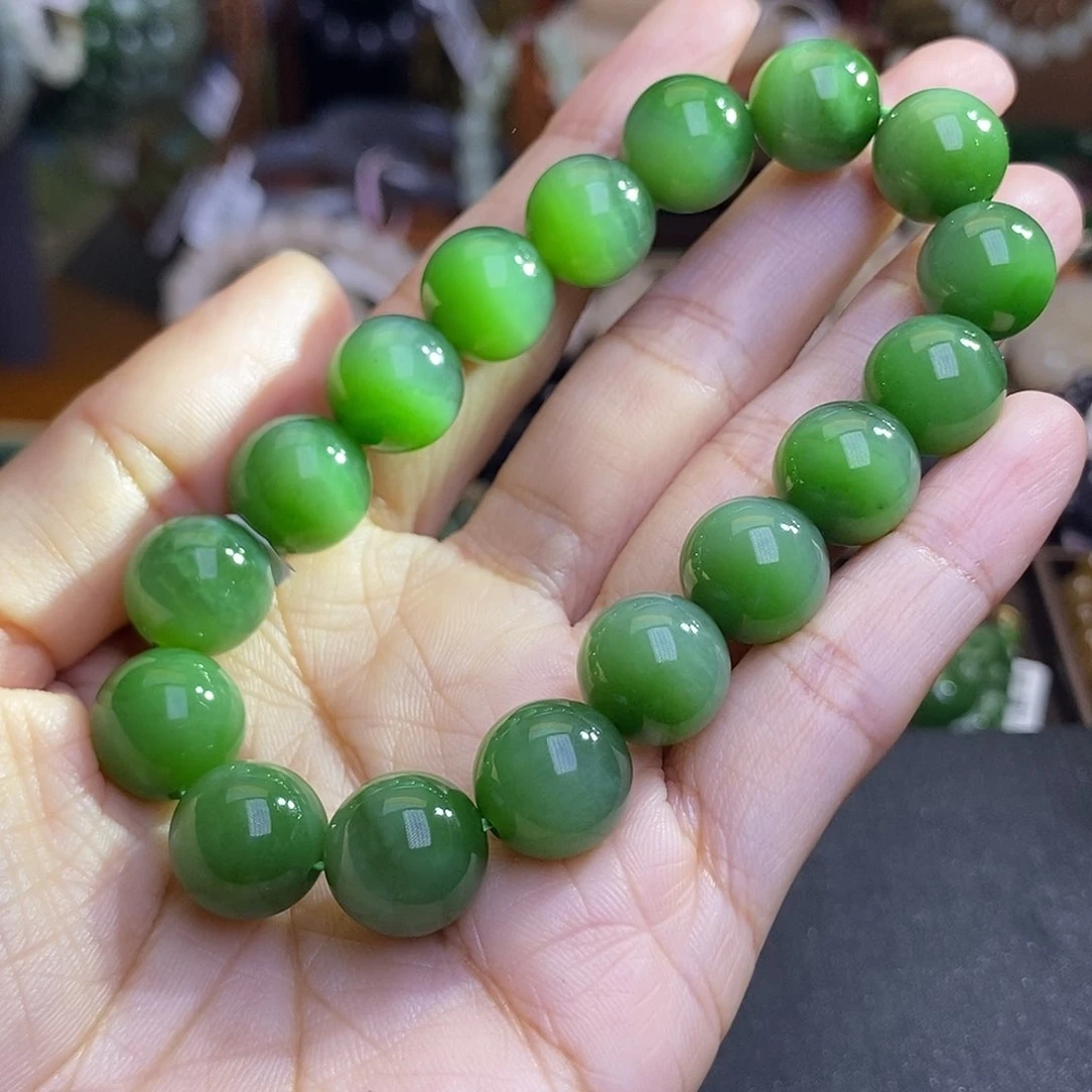 手链未镶嵌和田玉猫眼碧玉绿猫手链脂膏级天花板约12MM