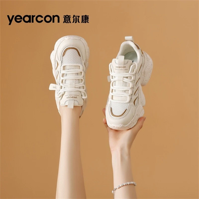 意尔康厚底老爹鞋2025新款夏季透气款百搭增高显脚小运动休闲女鞋