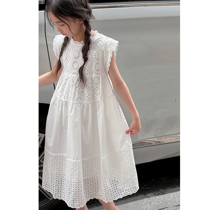 女童夏装连衣裙2025新款儿童网丝白色夏季裙子大童洋气无袖公主裙