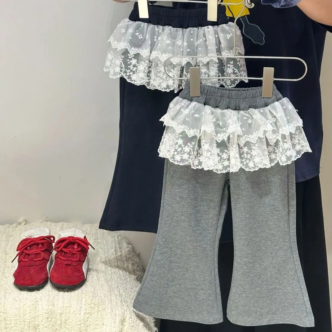 女童卫裤2025秋季新款儿童韩版洋气蕾丝花边微喇裤童装百搭长裤潮