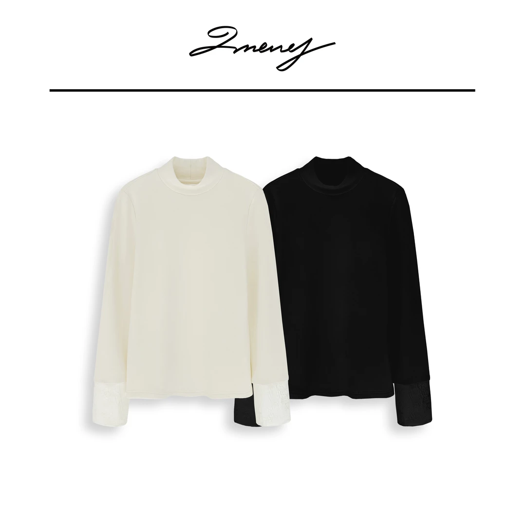 LMENY花月锦~新中式半高领国风加厚拼接内搭上衣24DT010