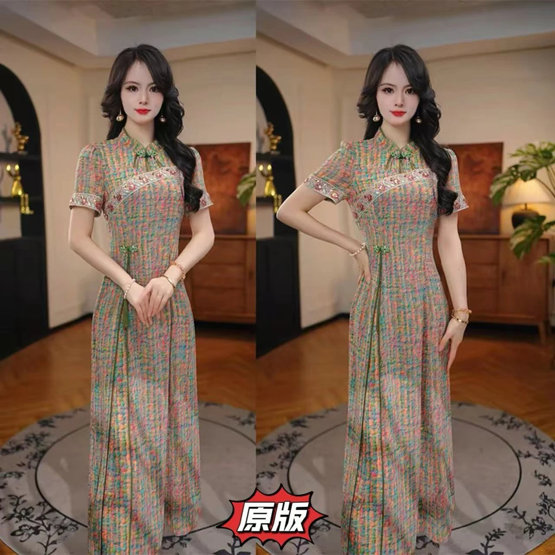 高档冰雪丝时尚改良旗袍连衣裙2025夏季新款显瘦洋气新中式礼服裙