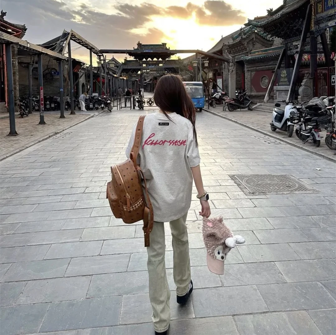 纯棉220克短袖美式印花t恤男女同款复古百搭圆领半袖休闲上衣潮