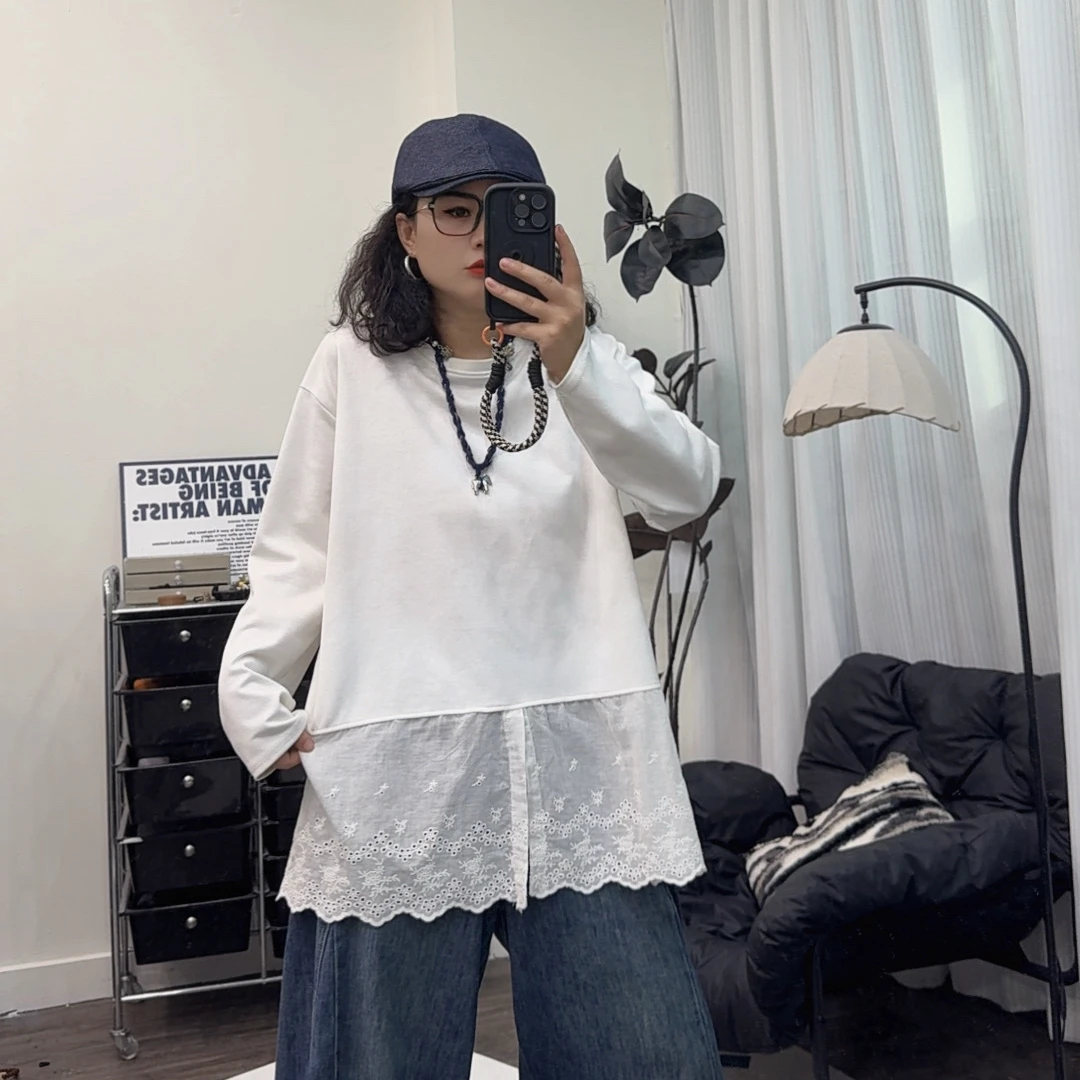 哆唛855566款圆领长袖纯色拼接欧韩时尚潮流休闲百搭T恤多款宽松