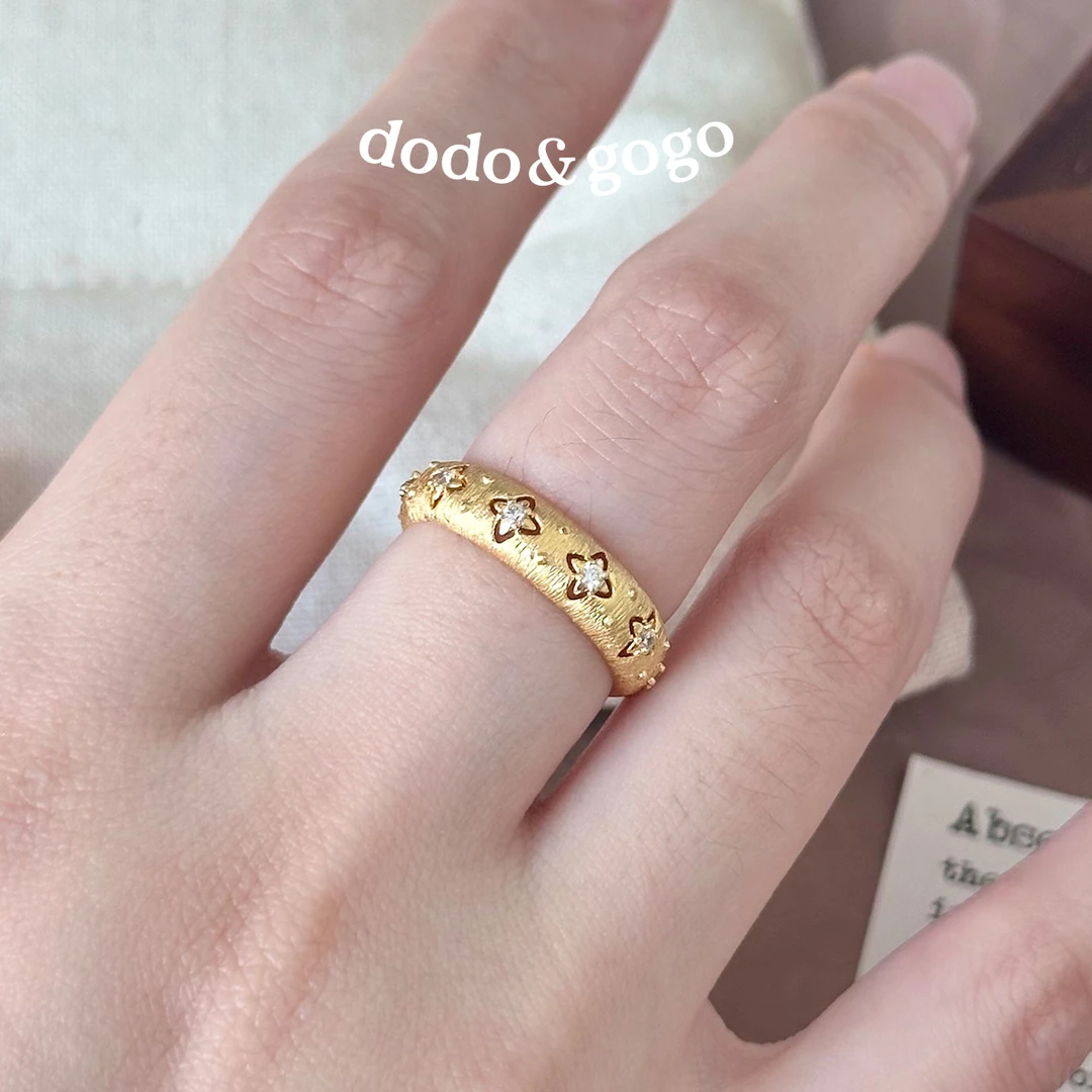DODOGOGO 合金合成锆石戒指 拉丝四角芒星戒指气质轻奢时尚开口戒