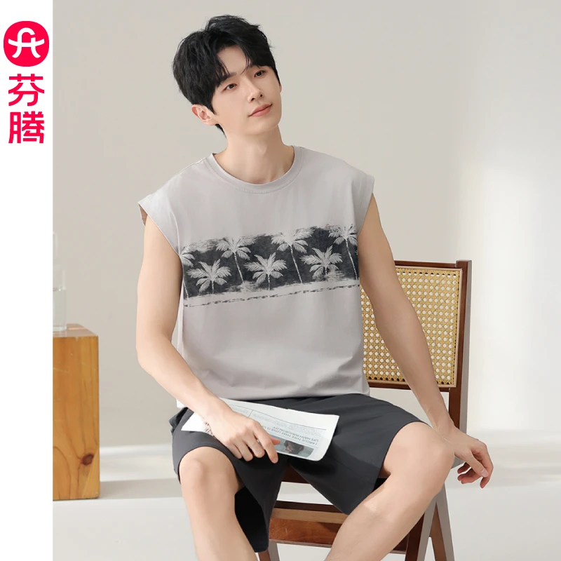 芬腾睡衣男士夏季纯棉背心短裤套装新款夏天可外穿休闲运动家居服