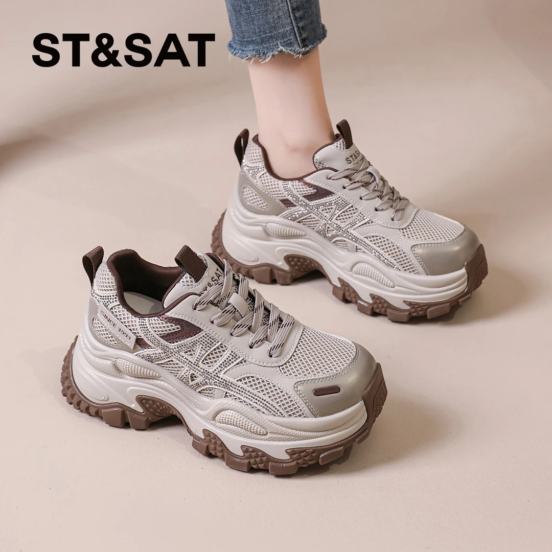 星期六百搭老爹鞋女士2025新款秋季休闲鞋增高爆款时尚经典网面鞋