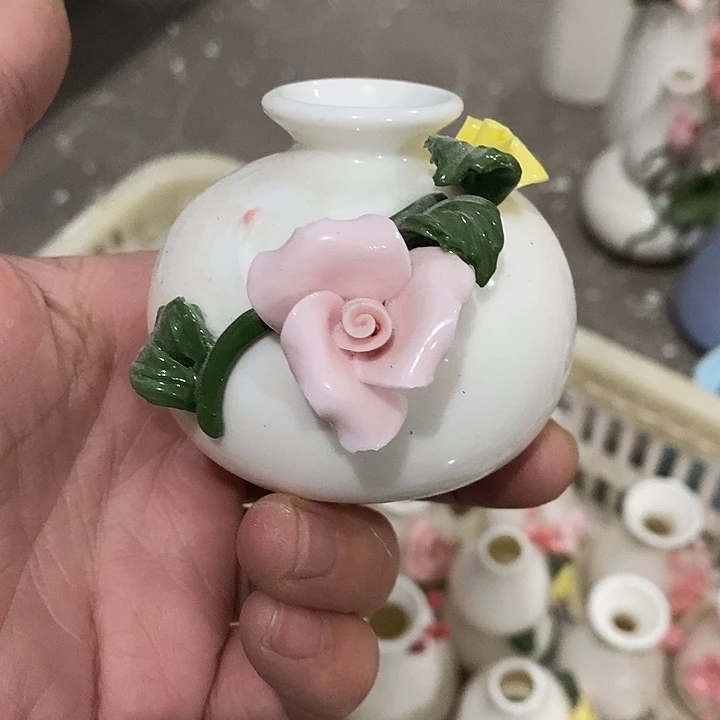 瓷片纯手工陶瓷花摆件瑕